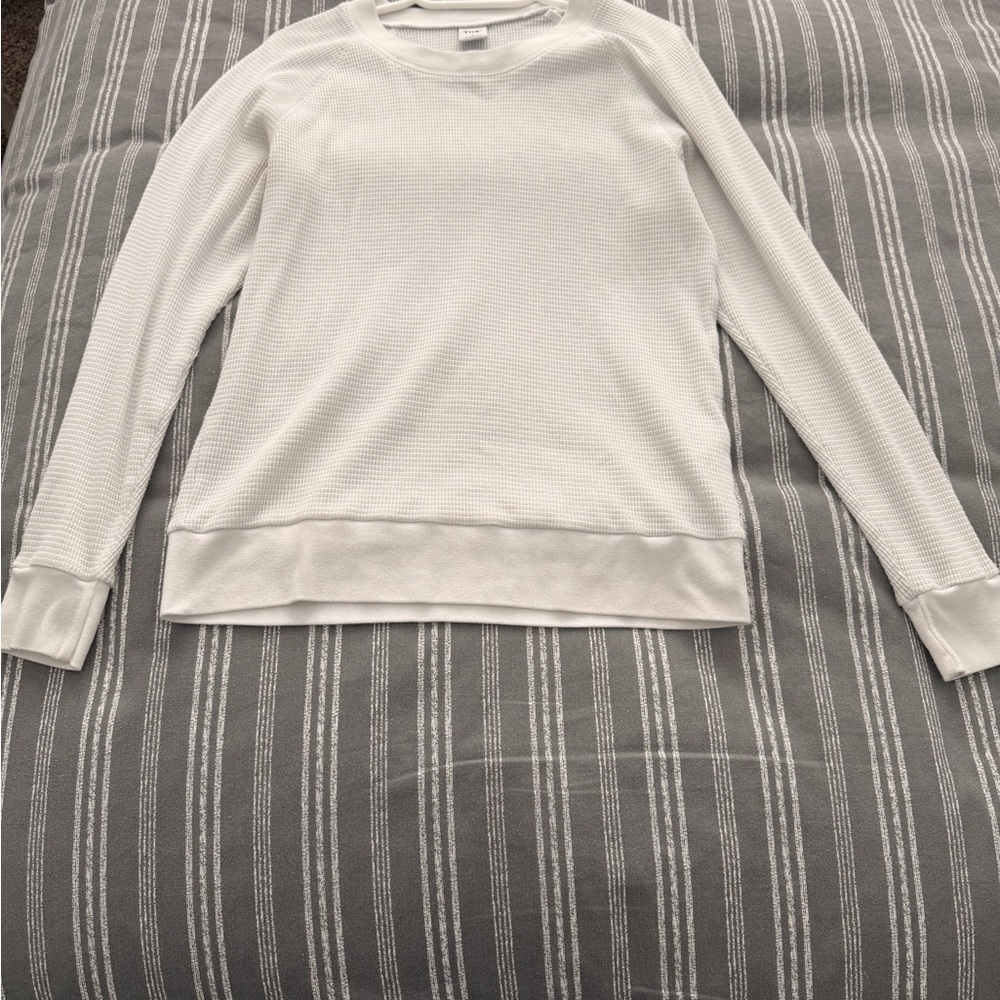 TNA Classic White Waffle Crew Neck Sweater